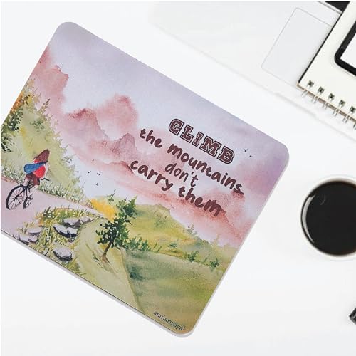 Image of anujarusiya Affirmation Mouse Pad 3mm | Climb The Mountain Quote | Non-Slip Rubber Base | 19x23 cm | Motivational Desk Accessory | Digital Print | Gift for Students, Women for Office Desk