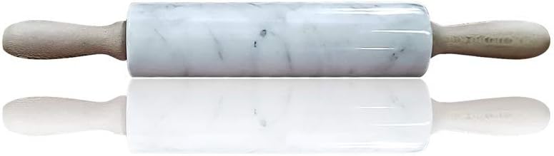 Italian White Stauary Marble Rolling Pin with Wood Handles Kitchen Home Design18in