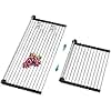 Extra Large Expandable Roll Up Dish Drying Rack,Over The Sink Drying Rack Sink Cover Kitchen Sink Accessories Kitchen Rolling up Stainless Steel Drainer, Foldable,Rollable（Black，25.1''-12.4''）