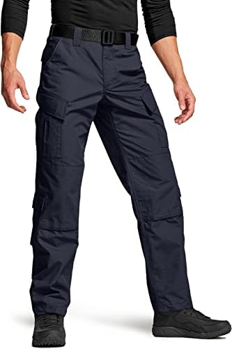 CQR Men's Tactical Pants, Military Combat BDU/ACU Cargo Pants, Water Resistant Ripstop Work Pants, Hiking Outdoor Apparel, Combat Inspired Assault Pants Police Navy, Large