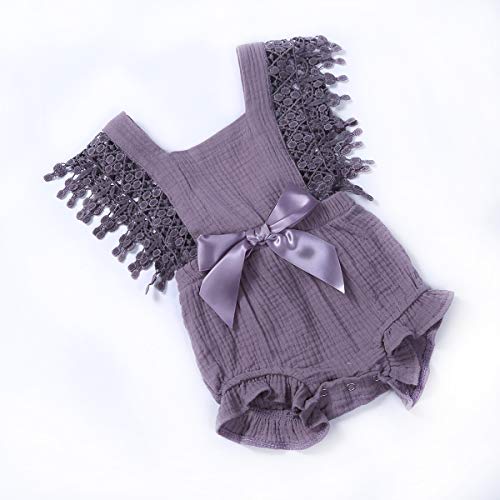 Newborn Infant Baby Girl Clothes Lace Halter Backless Jumpsuit Romper Bodysuit Sunsuit Outfits Set (Light Purple, 18-24 Months) - Thumbnail 2