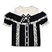 Cuteighteen Sweet Cold Shoulder Shirt Women Lolita Lace Mesh Sheer Short Sleeve Blouse Vintage Ruffle Button Cute Tops (Black)