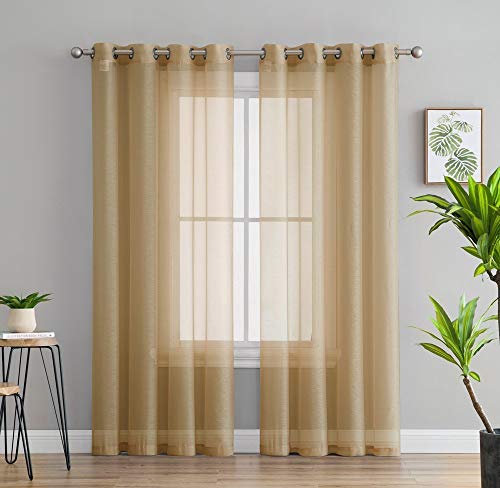 HLC.ME 2 Piece Semi Sheer Voile Window Treatment Curtain Grommet Panels for Bedroom & Living Room (54