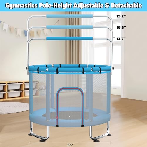 MaxBinTon Children's Trampoline with Safety Net, Adjustable Horizontal Bar and Swing Set, Suitable for Boys and Girls Aged 3-6 (Blue)