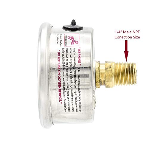 PIC Gauges 202L-204F Center Back Mount Glycerine Filled Pressure Gauge w/ SS Case/Bezel, Brass Internals, PC Lens, 2" Dial, 0/160 psi Range, 1/4" Male NPT - Thumbnail 2