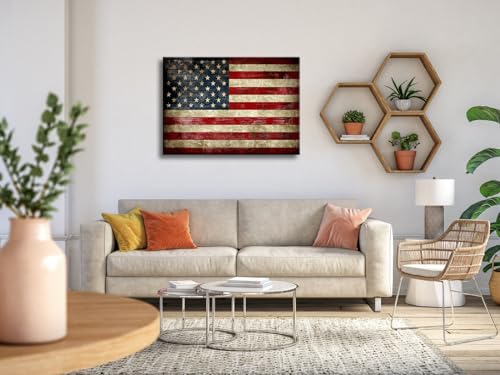 Image of Pyradecor Old Vintage American Flag Canvas Prints Wall Art Pictures Paintings for Living Room Office Home Decorations Modern Abstract Landscape Artwork 28 inchx20 inch