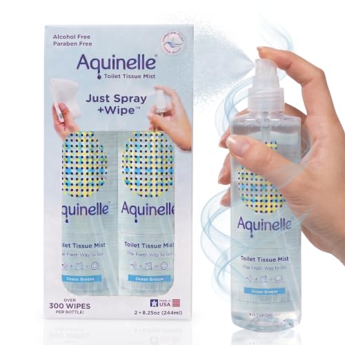 Aquinelle Toilet Tissue Mist, Eco-Friendly & Non-Clogging Alternative to Flushable Wipes Simply Spray On Any Folded Toilet Paper 2PK OCEAN BREEZE 8.25OZ