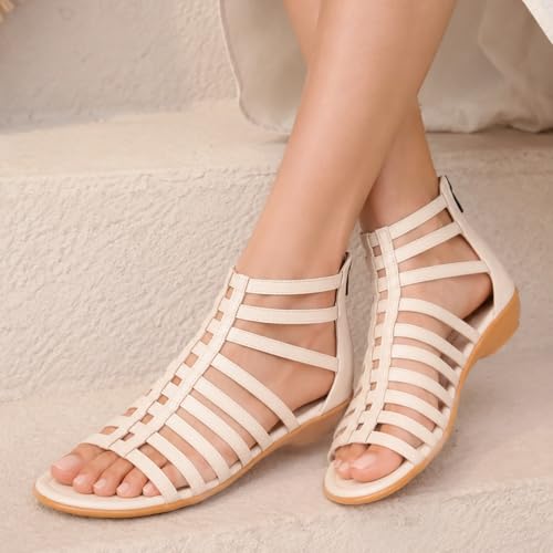 Image of TRASE Flats Gladiator With Zip Closure For Women Sandals| Gladiator High-Tops Sandals For Women | Stylish & Comfortable | College, Office, Shopping, Outdoor & Beach Wear