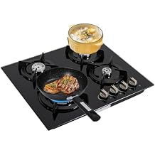 4-Burner Gas Stove, Tempered Glass Gas Cooktop Propane Cooktop Built-in Gas Stovetop with 4 * Nozzles, Camping Stove Electronic Pulse Ignition Camping Burner NG/LPG for RV, Apartments