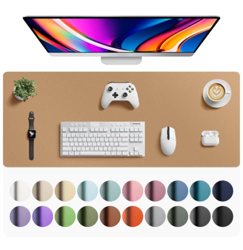 Image of Aothia Faux Leather Desk Mat for Keyboard & Mouse (Khaki, 42 inch x 17 inch) | Creates One Clean Surface For Your Keyboard, Mouse And Laptop, Helping Keep Your Workspace Organized Every Day
