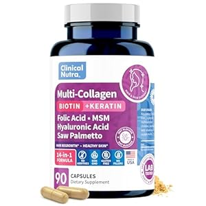 Collagen Peptides l Biotin l Keratin l Hyaluronic Acid l Saw Palmetto – Hair Growth Vitamins for Women and Men Supplement – Dht Blocker Supplements 90 Capsules USA Made
