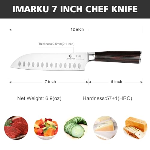 imarku Chef Knife 7 Inch Kitchen Knife Ultra Sharp Santoku Knife - High Carbon Japanese Chefs Knife, Kitchen Gadgets 2025, Apartment Essentials, Birthday Gifts for Him Her, Best Gifts for Women Men - Image 4