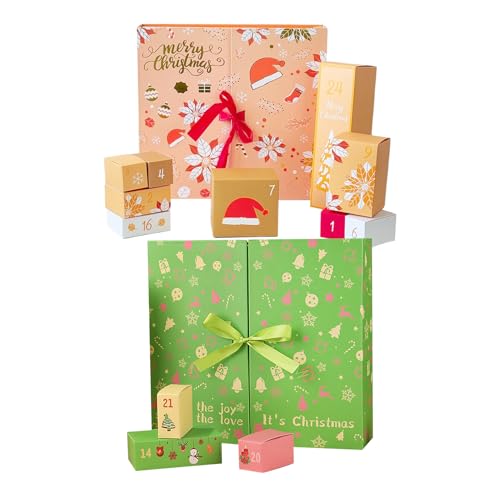 Foldable 24 Days Christmas Countdown Calendar Box - Empty Present Box for Candle, Chocolate, Toys, Creative Advent Calendars