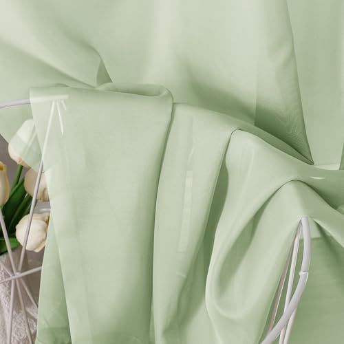 Image of OVZME Light Green Sheer Curtains 96 Inches Long 2 Panels - Soft Light Filtering Window Sheer Panels for Living Room /Bedroom, Top Dual Rod Pocket, 1 Pair, Each 42Wx96L Inches