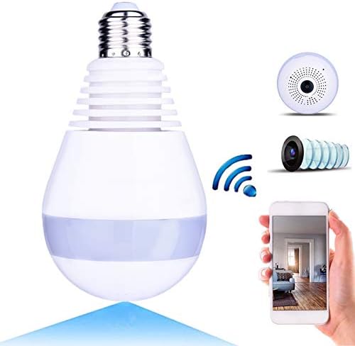 Wifi Light Bulb Camera, 1080P HD 360 Degree Fisheye IP Panoramic Hidden Spy Camera, Home Security Cameras Surveillance System with Motion Detection, Night Vision, Two-way Talk
