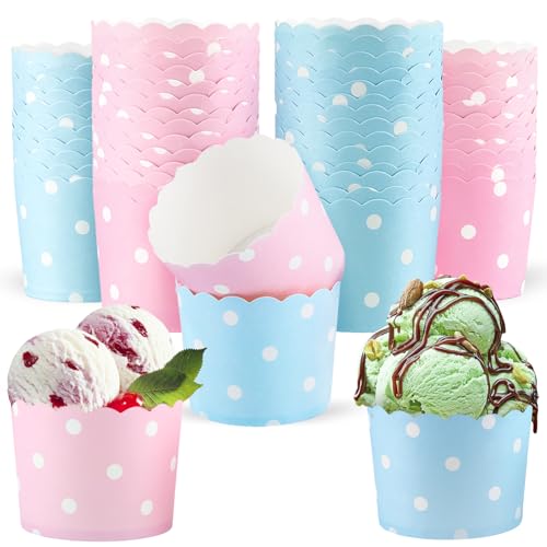 50 Piezas Vasos de Papel para Heladov, CIYIN Moldes Magdalenas Papel, Moldes Muffins Cupcakes,Vasos para Postres,para Helado, Aptos para Horno, Cupcakes, Palomitas de Maíz y Dulces