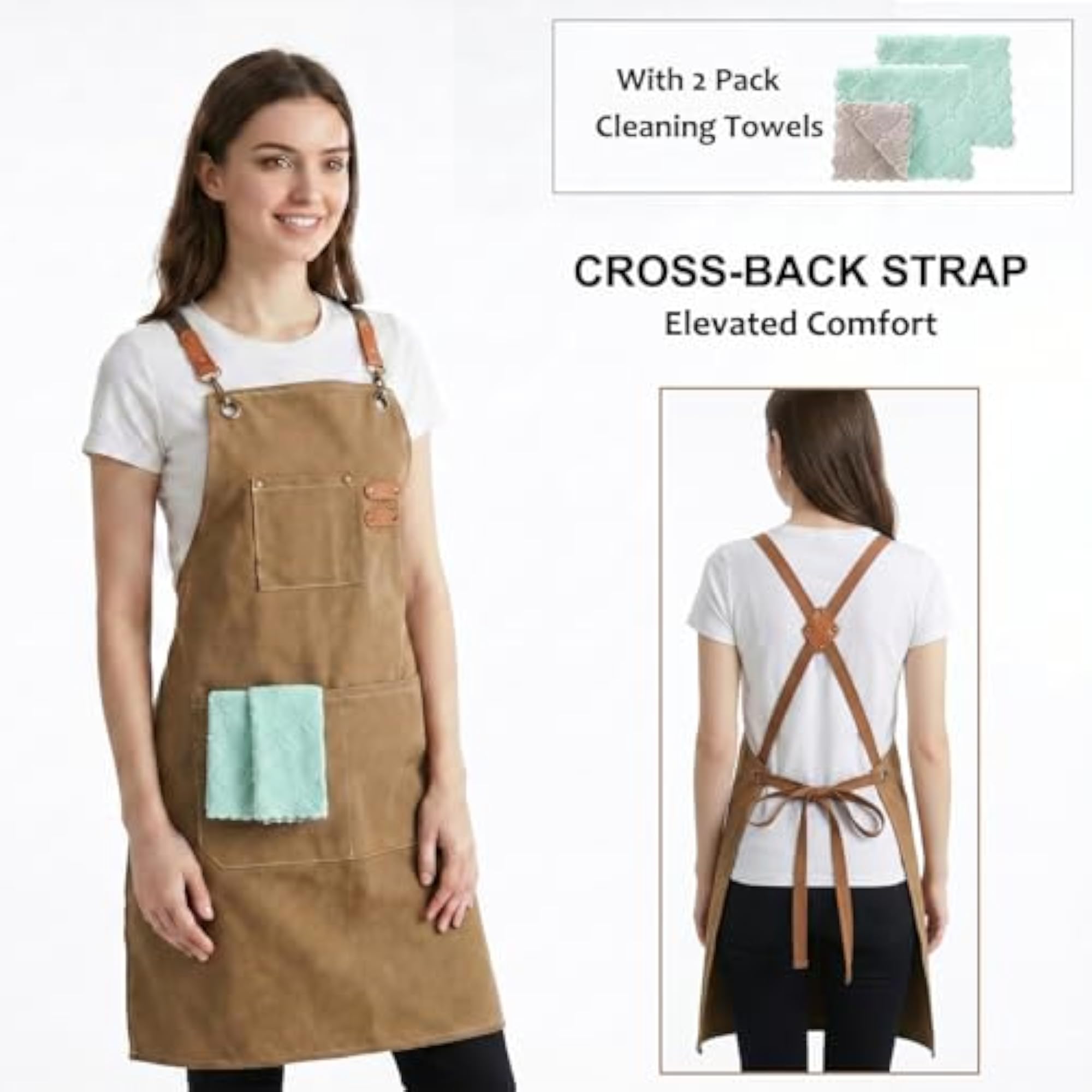 Chef Apron for Men Women Cotton Canvas Cross Back Apron