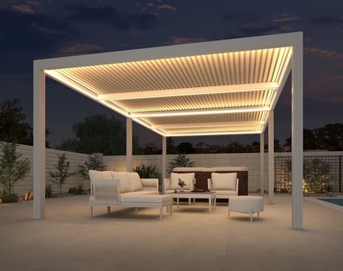 PURPLE LEAF Outdoor Louvered Pergola 12' x 20' White Aluminum Gazebo Pergola with 4 Independently Adjustable Rainproof Hardtop for Patio Garden Yard