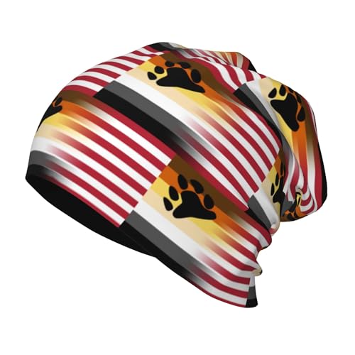 American Flag Bear Pride Flag Kids Leisure Elastic Knitted Hat Junior Large Size Knit Cap Child Beanie Black