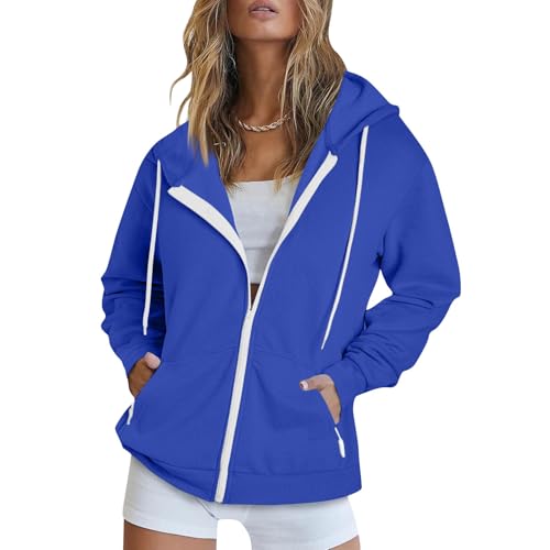 Full Zip Up Hoodie Women Drop Shoulder Preppy Y2K Oversized Sweatshirt Country Going Out Soft Hooded Cardigan Jacket