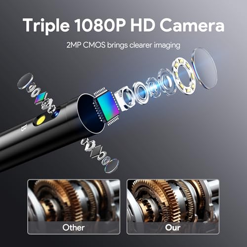 Image of DEPSTECH Inspection Endoscope Camera with Lights: Triple Lens 5 inch IPS Screen Snake Camera with 16.5FT Flexible Cable, Waterproof 1080P Industrial Borescope Tool for Auto, Wall, Sewer, Pipe, Mechanics