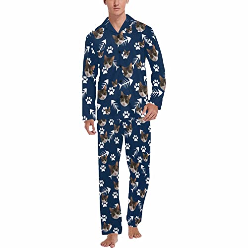 DIYKST Personalized Pajama Set for Men Custom Pajama With Cats Photo Paw Print Sleepwear Funny Gift For Birthday Party3