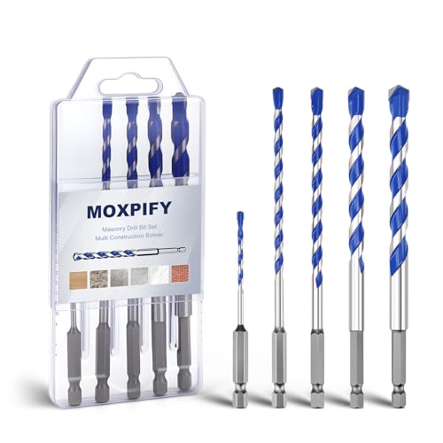 5tlg 3mm 5mm 6mm 8mm 10mm Multi Construction Bohrer Länge90-150mm mit Sechskantschaft für Beton, Ziegel, Fliesen, Mauerwerk und Holz