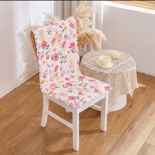 Image of HOMETHREADS Floral Cotton Chair Cover Set | Soft & Comfortable Seat Covers with Anti-Skid Non-Slip Backing + Waterproof Dining Table Cover (150x240cm) (White Green, 8 Chair Covers + 1 Table Cover)