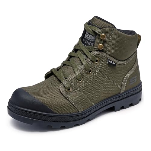 Skechers Women's Work Rotund Darragh Work Lace-Up Boot Safety Toe, Olive, 7.5