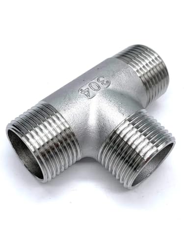 Conector t de 3 vías en acero inoxidable 304 con rosca macho de 3/4 pulgadas BSPT 3