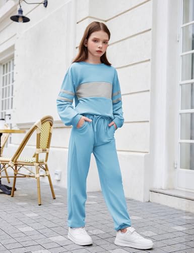 Arshiner Girls' Clothing Sets Sweatsuits Long Sleeve Color Block Pullover Sweatshirts and Lounge Pants with Pocket3