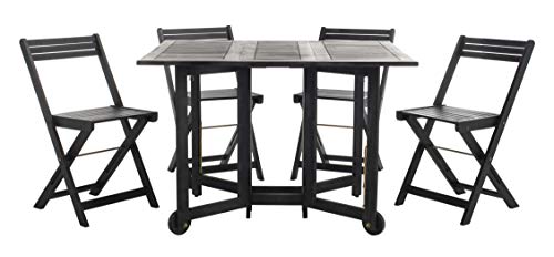 SAFAVIEH Outdoor - Arvin 5-Piece Folding Dining Set - Black - Solid Wood - Director-Style Folding Chair Design - Ideal for Patio, Deck, Porch, Backyard (PAT7001C)