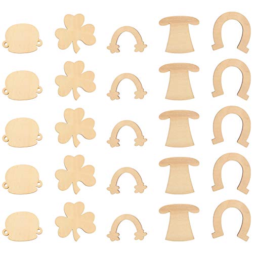 Aboofan 50Pcs St. Patricks Day Unfinished Wooden Ornaments Blank Wooden Ornaments Shamrock Horseshoe Rainbow Wood Cutouts Embellishments For Painting Diy Crafts Table Decoration #TOP15