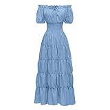 Sexy Halloween Costumes for Women Naughty Solid Color Short Sleeve Waist Layered Ruffles Shirt Dress Kawaii Halloween Party Gifts Easy Oversized Family Costumes(Sky Blue,M)