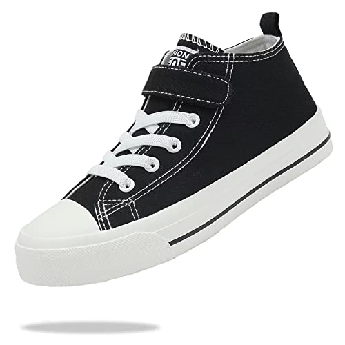 Fefoe Kids Running Canvas Sneakers Girls Black Canvas Walking Shoes For Boys Casual Sport Shoes Knit Tennis Lightweight Breathable Athletic Shoes Big Kid Plus Size 5 #TOP19