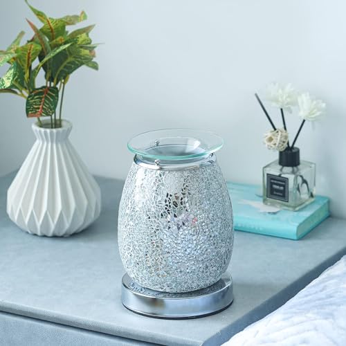 Makimoo Stunning Electric Wax Melt Burners, Oil Burner, Wax Warmer, Night Light Oil Lamp for Home Decoration (Silver Mosaic) - 6