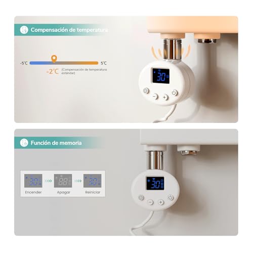 Miniatura 4 de Emke Toallero Electrico Baño Con Wifi Termostato De Elemento Calefactor, 1041x500mm 600w Radiador Toallero Con Barra Calefactora Con Temporizador, Blanco
