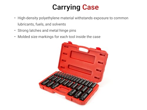 Image of TEKTON 1 /2 Inch Drive Impact Socket Set, 31-Piece | SID92335 | (8 - 38 mm), Deep, 6-Point, Case