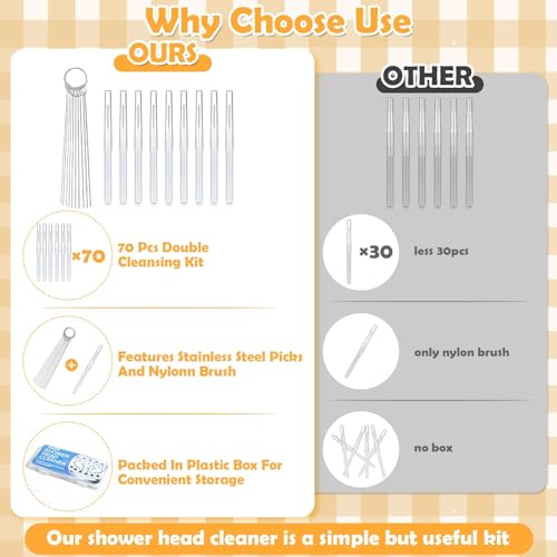 Image of 80 Pcs Shower Head Cleaner Tool-Showerhead Cleaning Brushes + Stainless Steel Picks, Small Hole Crevice Cleaning Brush for Shower Head, Shower Head Cleaner for Clog Removal & Hard Water Deposit(White)