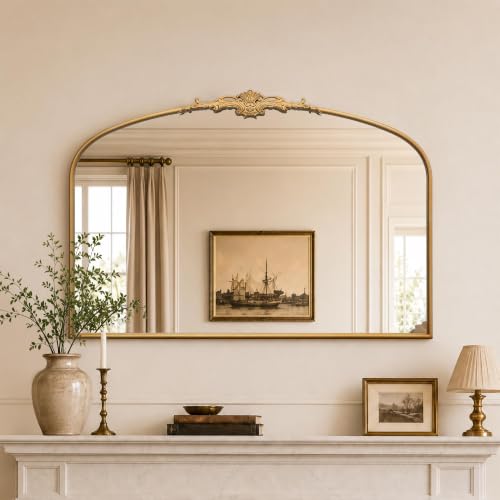 Besdomus Vintage Arched Gold Mirror: 48"x33" Oversized Decorative Mirrors