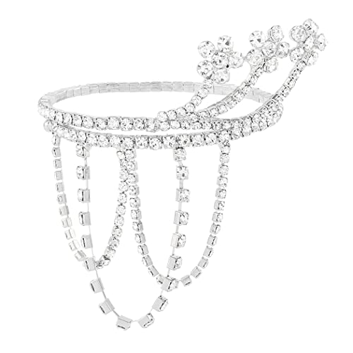 Elabest Rhinestone Arm Cuff Bracelets Flower Arm Cuff Bracelet Tassel Arm Cuff Bracelet Armband Bangle Adjustable Upper Arm Cuff Jewelry For Women And Girls (Silver) #TOP1
