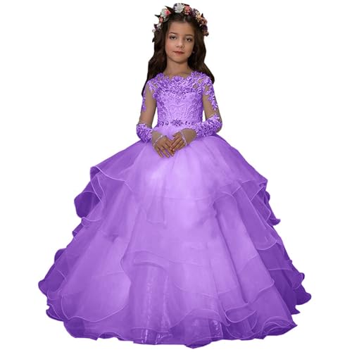 Tulle Flower Girl Dress Lace Applique Pageant Dress for Girls First Communion Dress Princess Ball Gowns Party