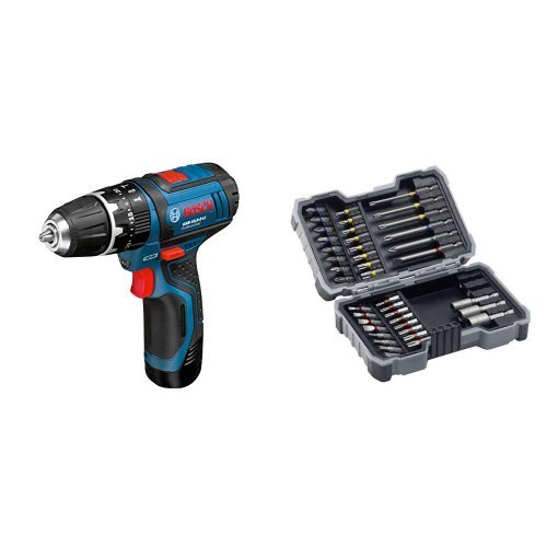 Bosch - Set de 43 unidades para atornillar y llaves de vaso (Ph,Pz,Sl,H,T,Th) + Professional GSB 12V-15 - Taladro percutor a batería (2 baterías x 2.0 Ah, 12V, en L-BOXX)