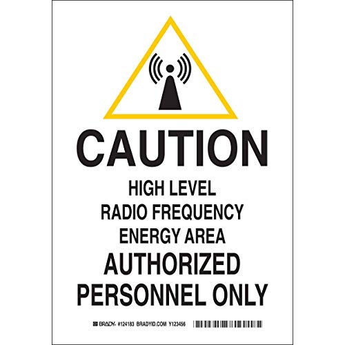 Brady 124185 Radiation and Laser Sign, Legend "Caution High Level Radio Frequency Energy", 14" Height, 10" Width, Black and Yellow on White