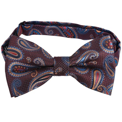 Image of Alizeal Mens 4pcs Vintage Paisley Bow Tie Set | Pre-tied Pocket Square Cufflinks Boutonniere for Wedding Everyday Use