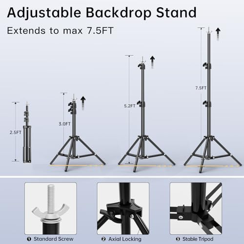 BEIYANG Backdrop Stand, 7.5 FT x 10 FT Adjustable Photography Background Support System Kit with Carrying Bag for Photo Video Studio - Thumbnail 3