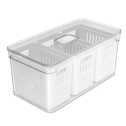 Organizador Clear Fresh 5L com 3 Cestos – Multiuso, Empilhável, para Geladeira, Armário e Despensa