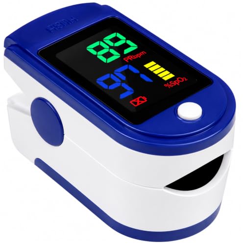Oxímetro de Dedo com Display LED Colorido, Azul | Medidor de SpO2, Medidor de Frequência de Pulso, Com Cordão