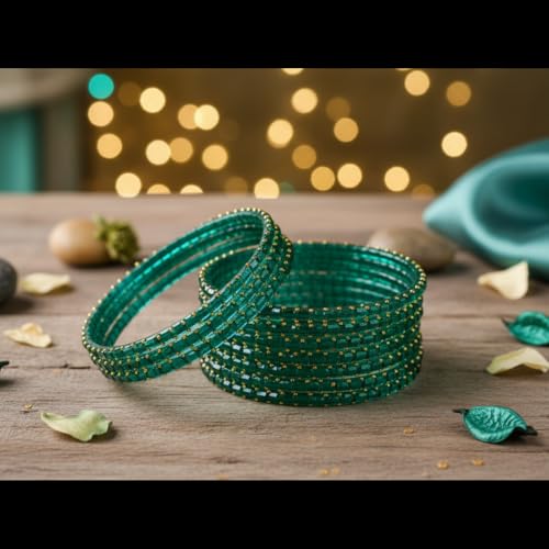 Image of SUNDRAM Raindrop Glass Bangles Set for Women & Girls, Transparent Crystal Kanch Ki Chudi for Wedding & Party, Set of 12