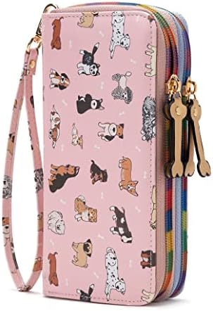 Ecohaso Ladies Purse, Large Capacity Women Wallets Cute Cat Pattern, Double Zipper Long Leather Wristlet Clutch Purses with Multiple Card Slots and Removable Wrist Strap for Girls & Ladies